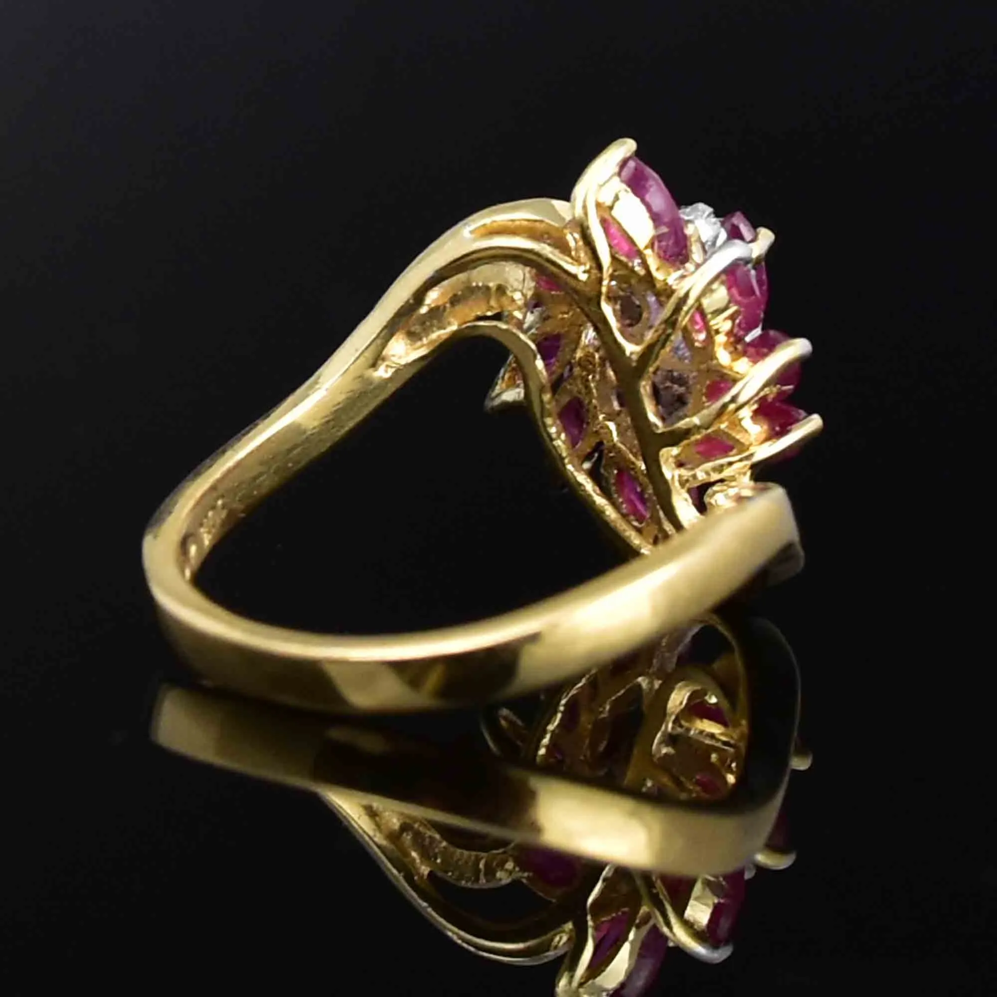 10K Gold Marquise Cut Ruby Diamond Pinwheel Statement Ring