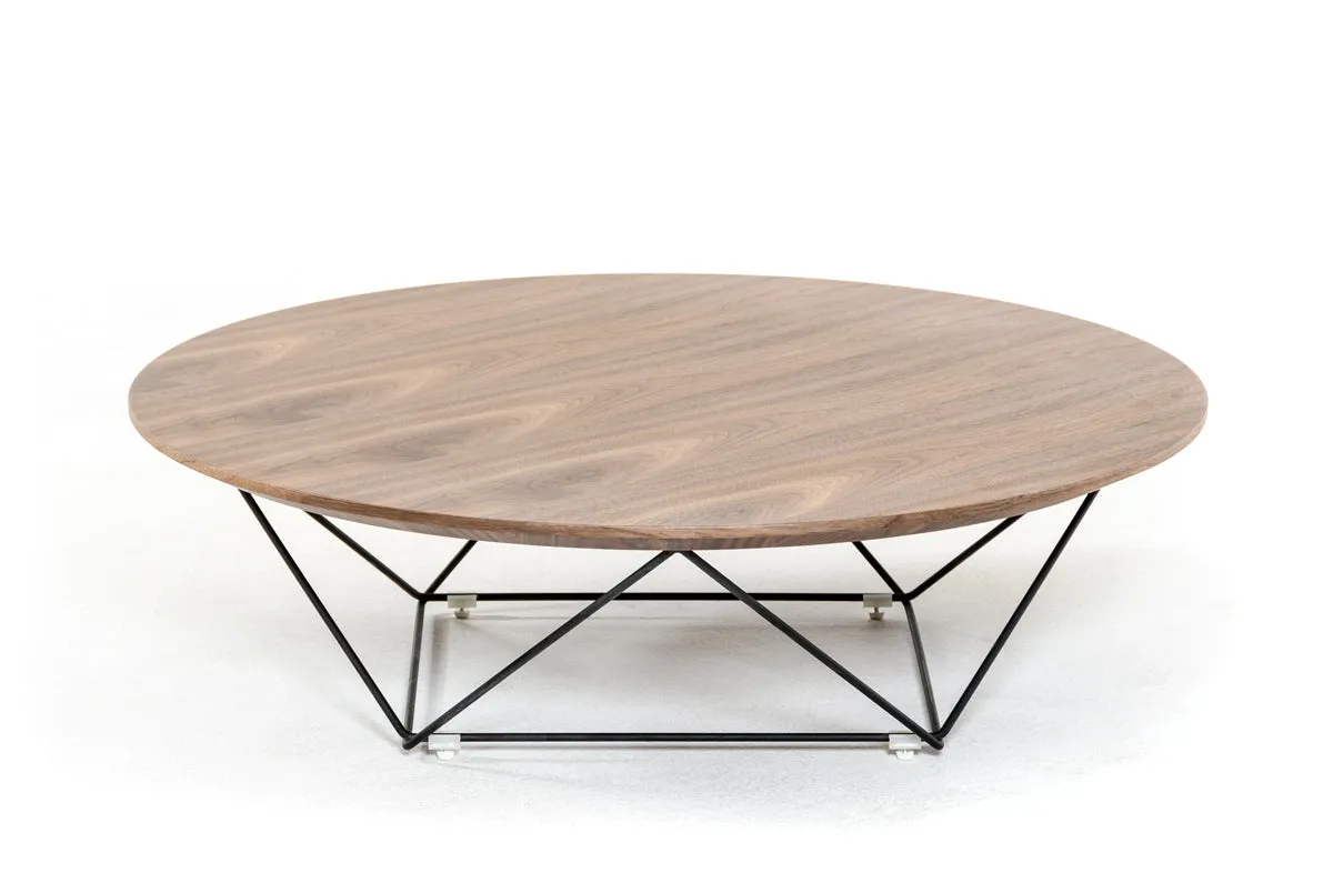 11' Walnut Veneer and Black Metal Coffee Table By Homeroots