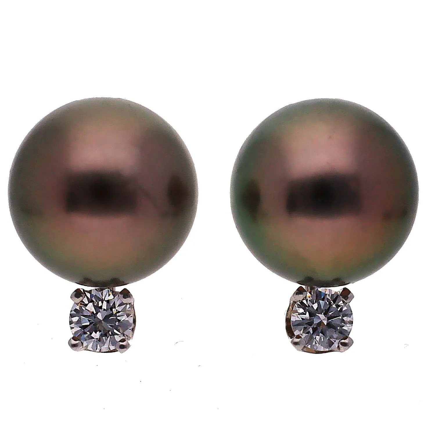 14K White Gold Tahitian Pearl and Diamond Earrings