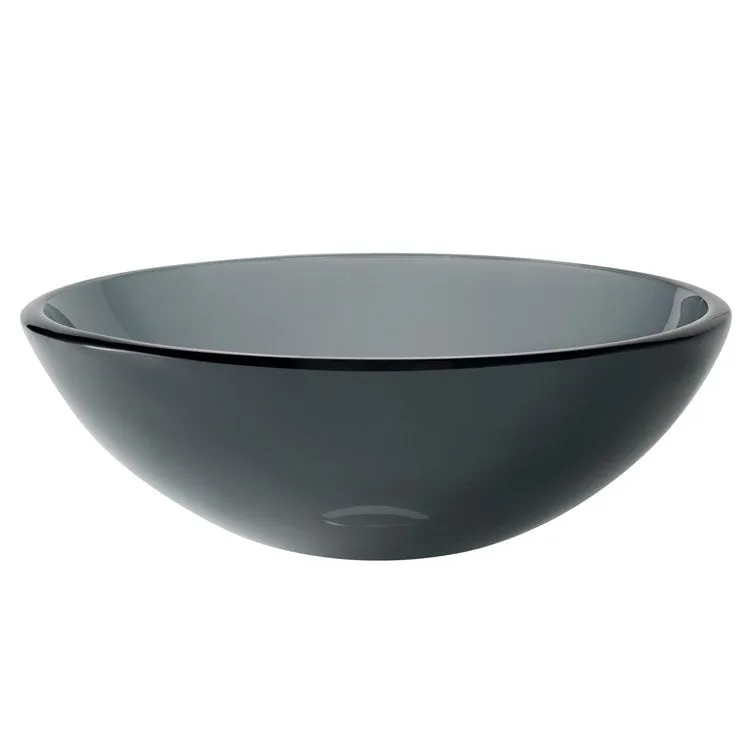 14" Round Clear Black Glass Bathroom Vessel Sink