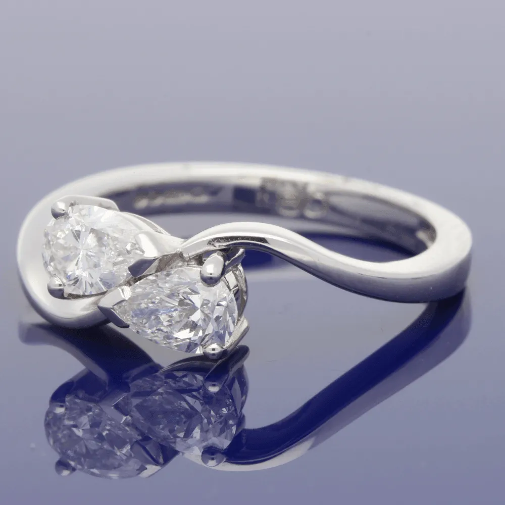 18ct White Gold Toi et Moi Pear Shape Diamond Ring