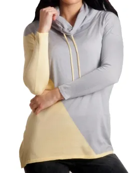 2-Tone Draw String Cowl Neck Pullover in Yellow/Gray | Yellow/Gray