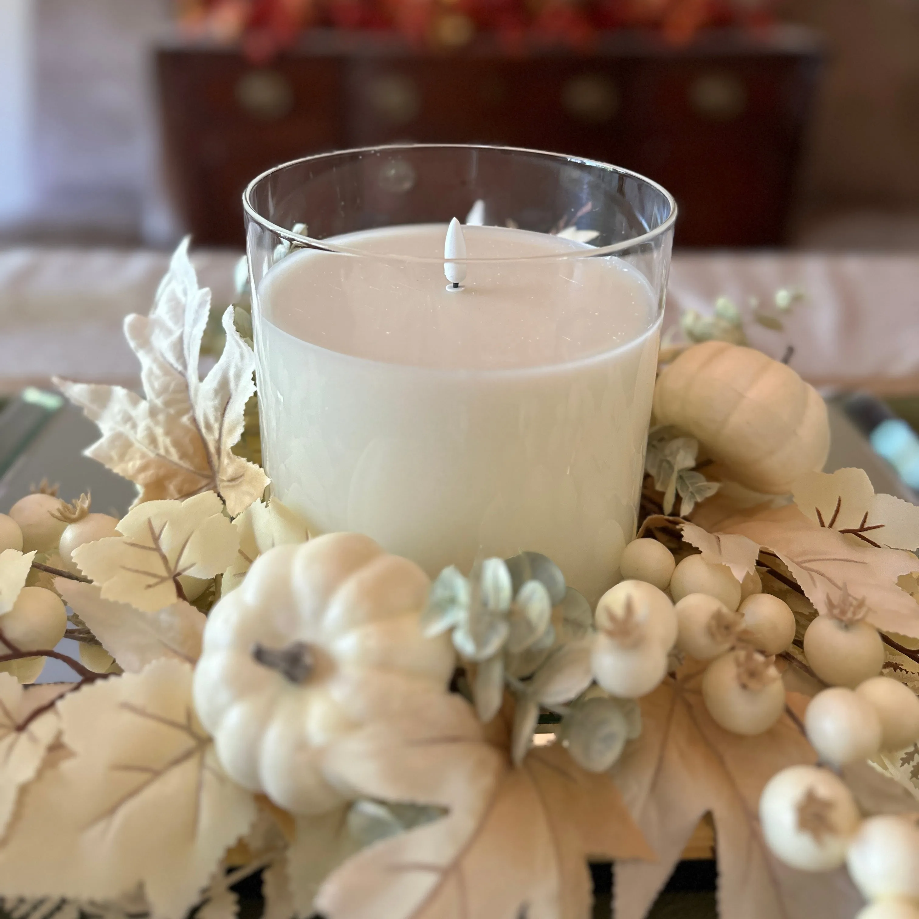 6" Clear Glass Ivory Pillar Flameless Candle for Just Jill