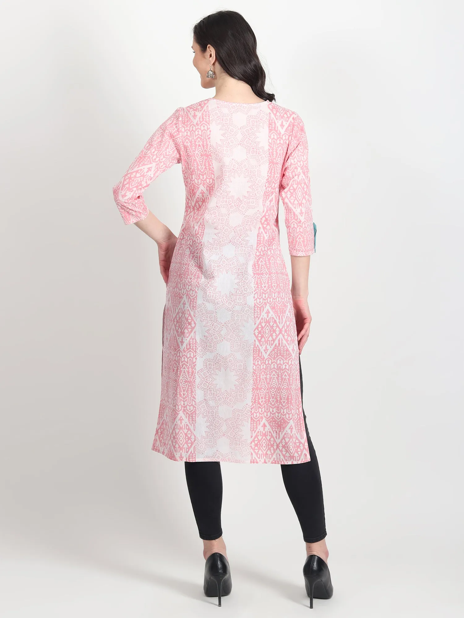 ALECTO Hand Block Printed Straight Kurti Geometric Motifs