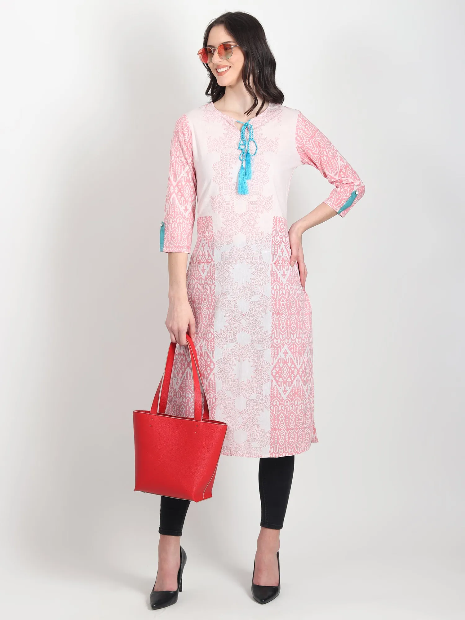 ALECTO Hand Block Printed Straight Kurti Geometric Motifs