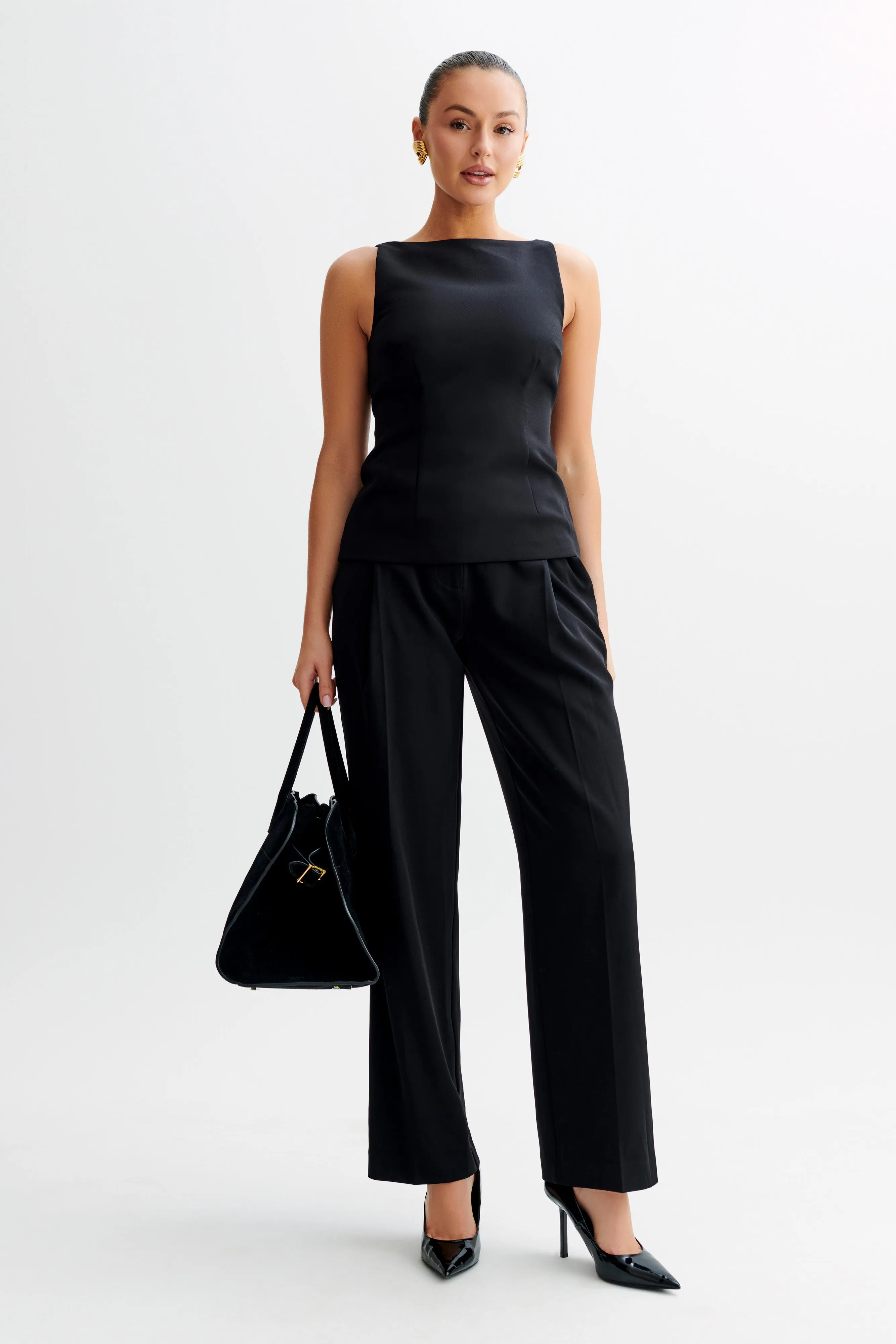 Angela Sleeveless Suiting Top - Black