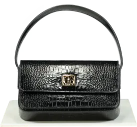 Anine Bing Black/Gold logo Croc-Embossed Leather Ellie Handbag