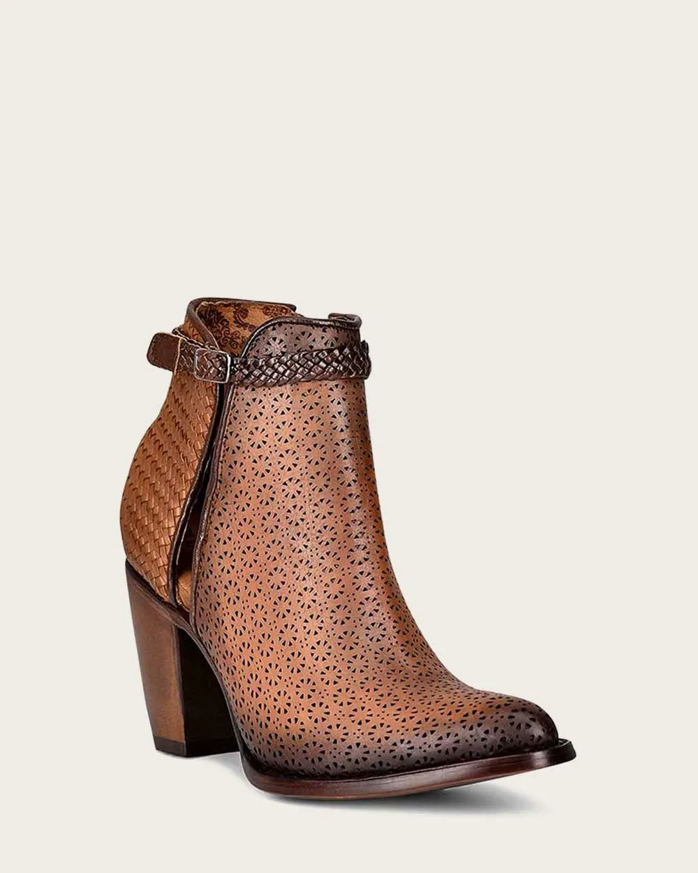 Ankle perforated honey brown bootie