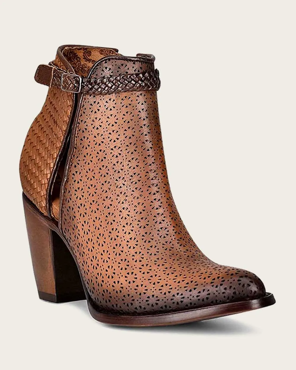 Ankle perforated honey brown bootie