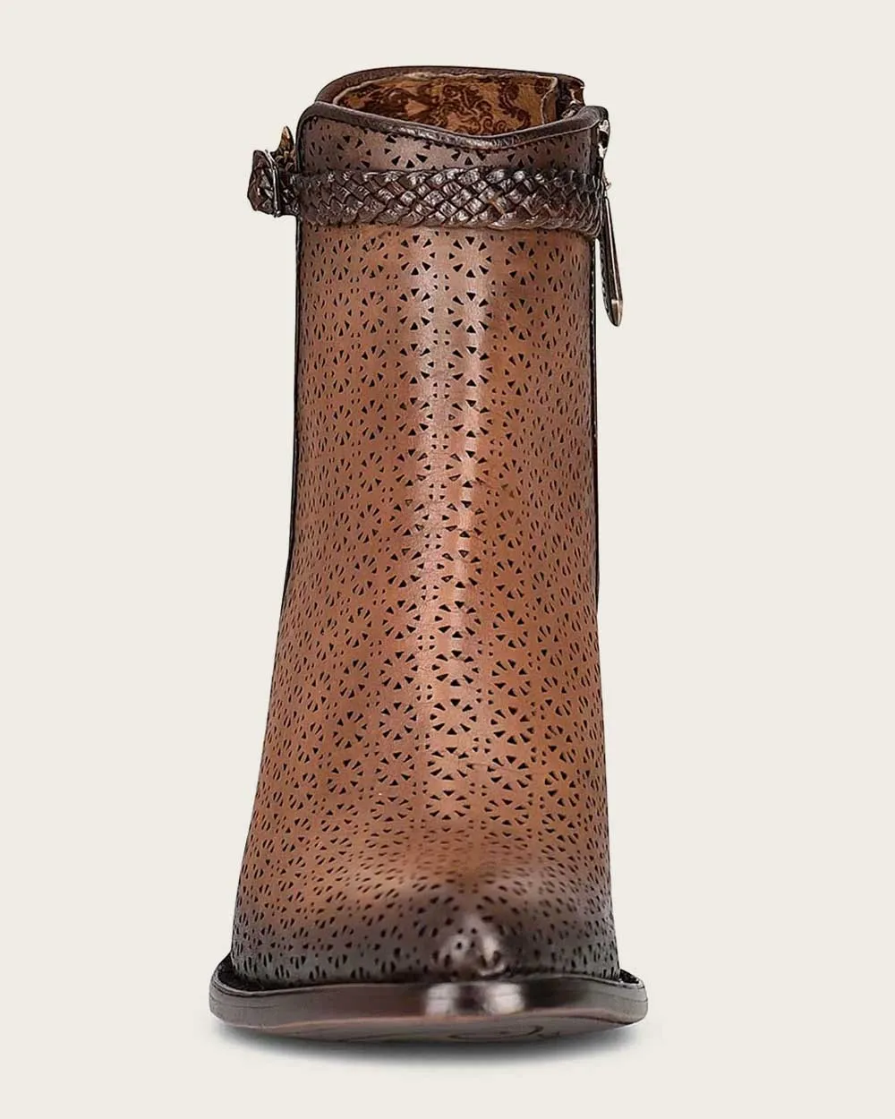 Ankle perforated honey brown bootie