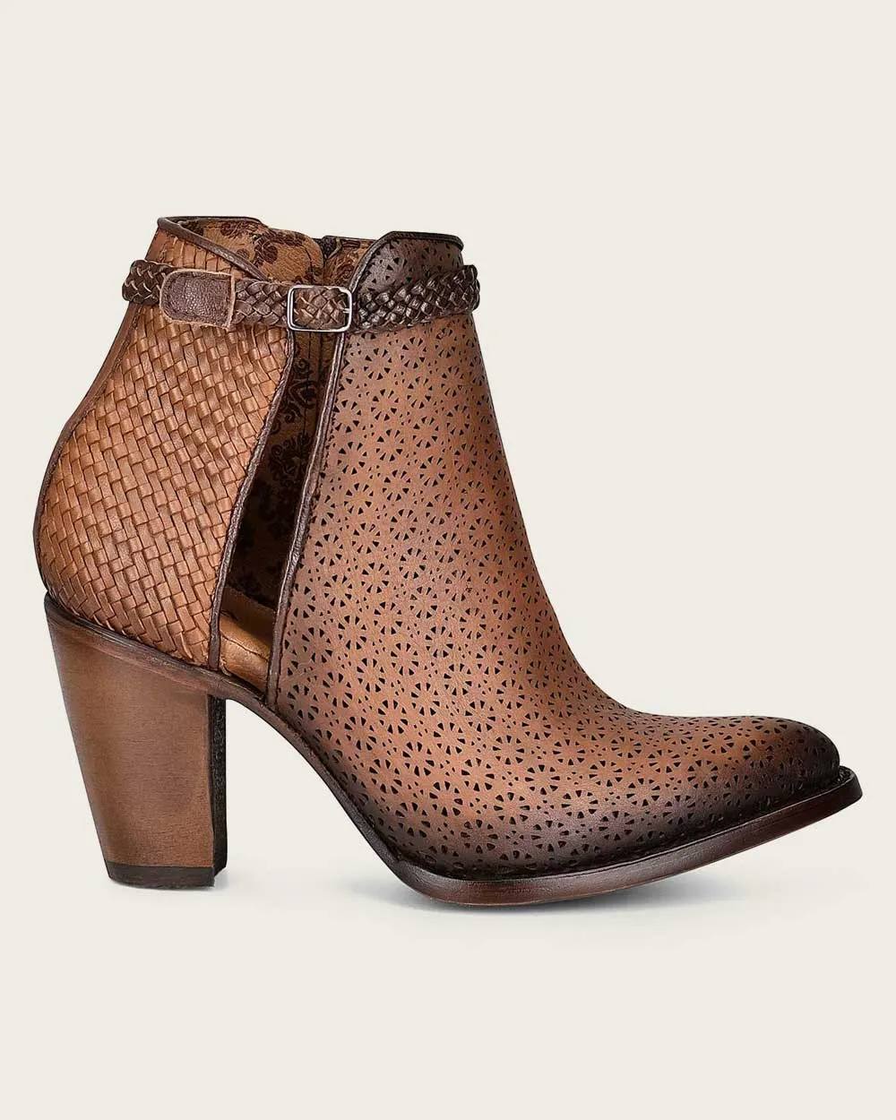 Ankle perforated honey brown bootie