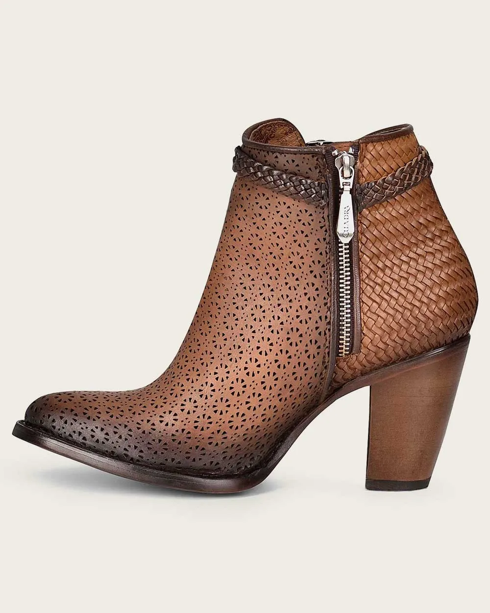 Ankle perforated honey brown bootie