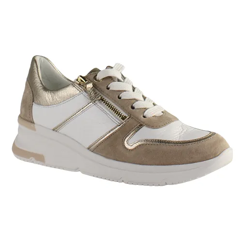 Ara Leather Ladies Wedge Trainers - 38412-09 - Beige/White