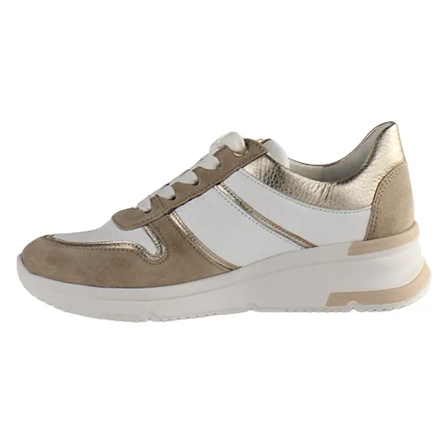 Ara Leather Ladies Wedge Trainers - 38412-09 - Beige/White