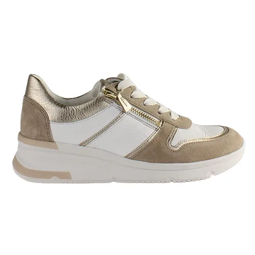 Ara Leather Ladies Wedge Trainers - 38412-09 - Beige/White