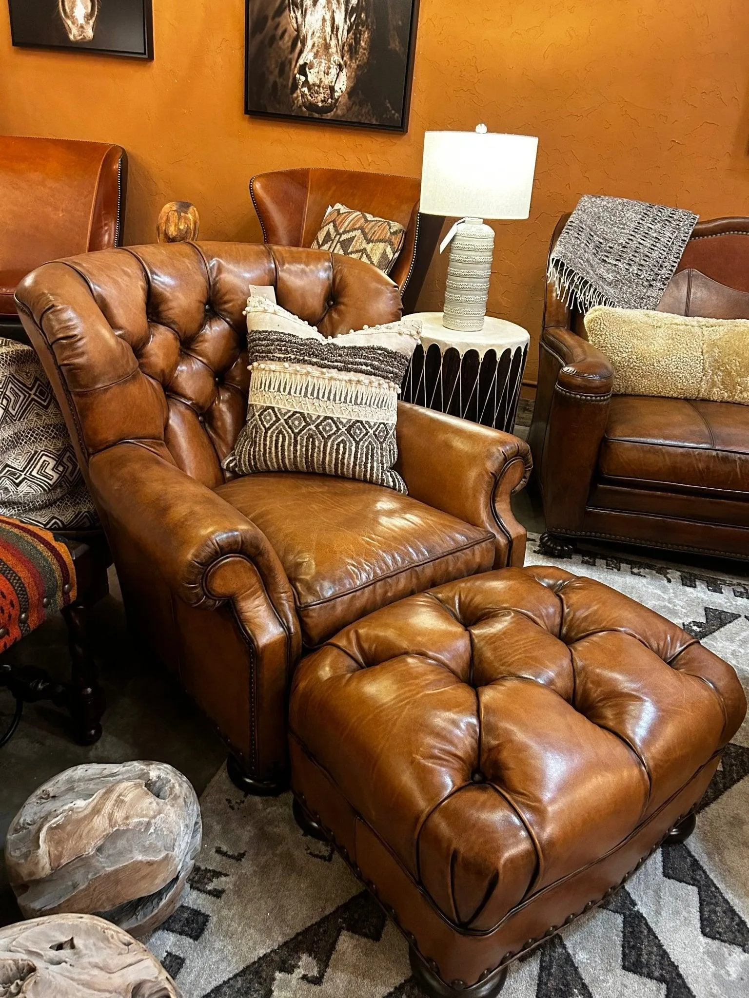 Artisan Leather Tufted Chair / Ottoman