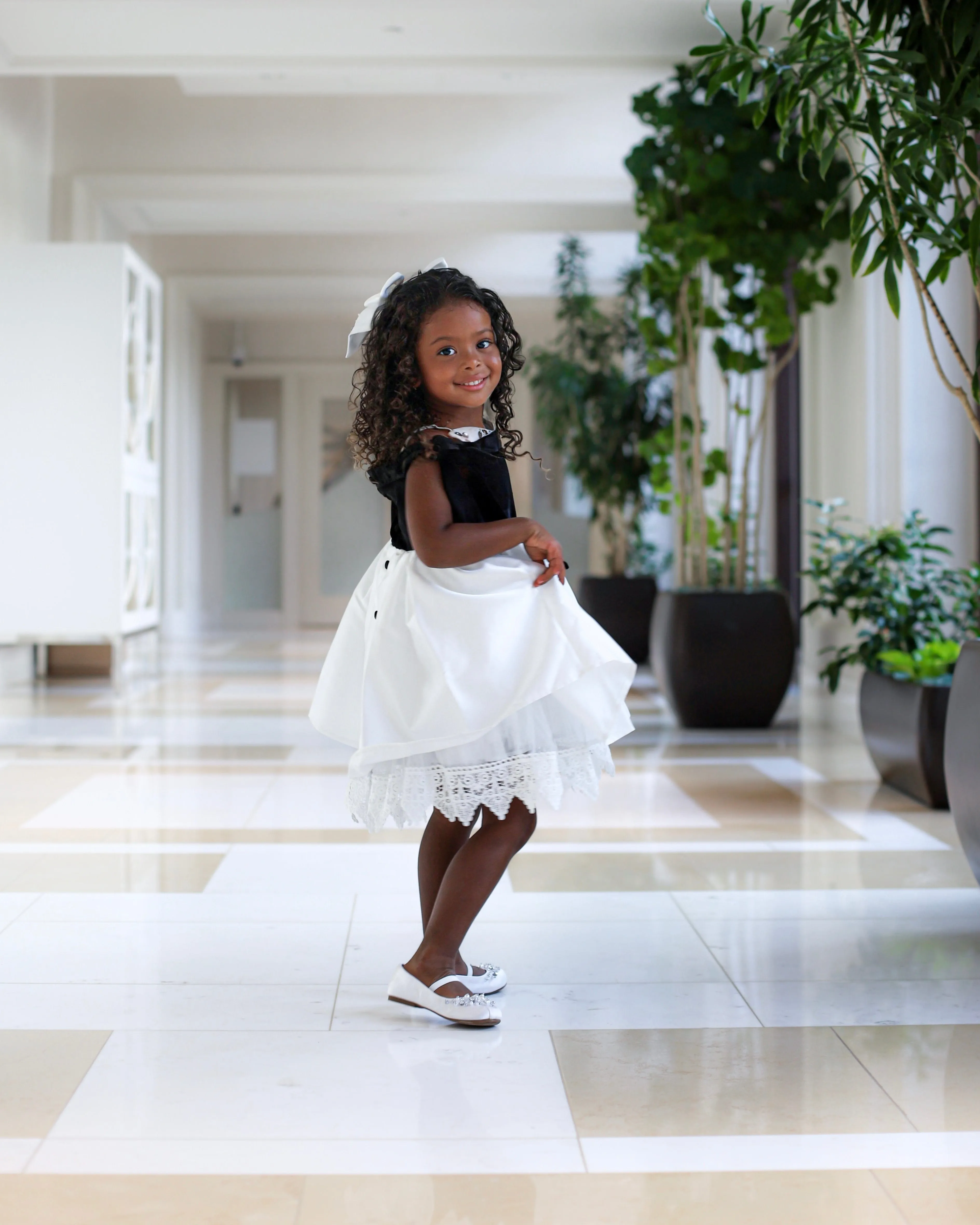 Audrey Black Velour Top and White Sateen Dress