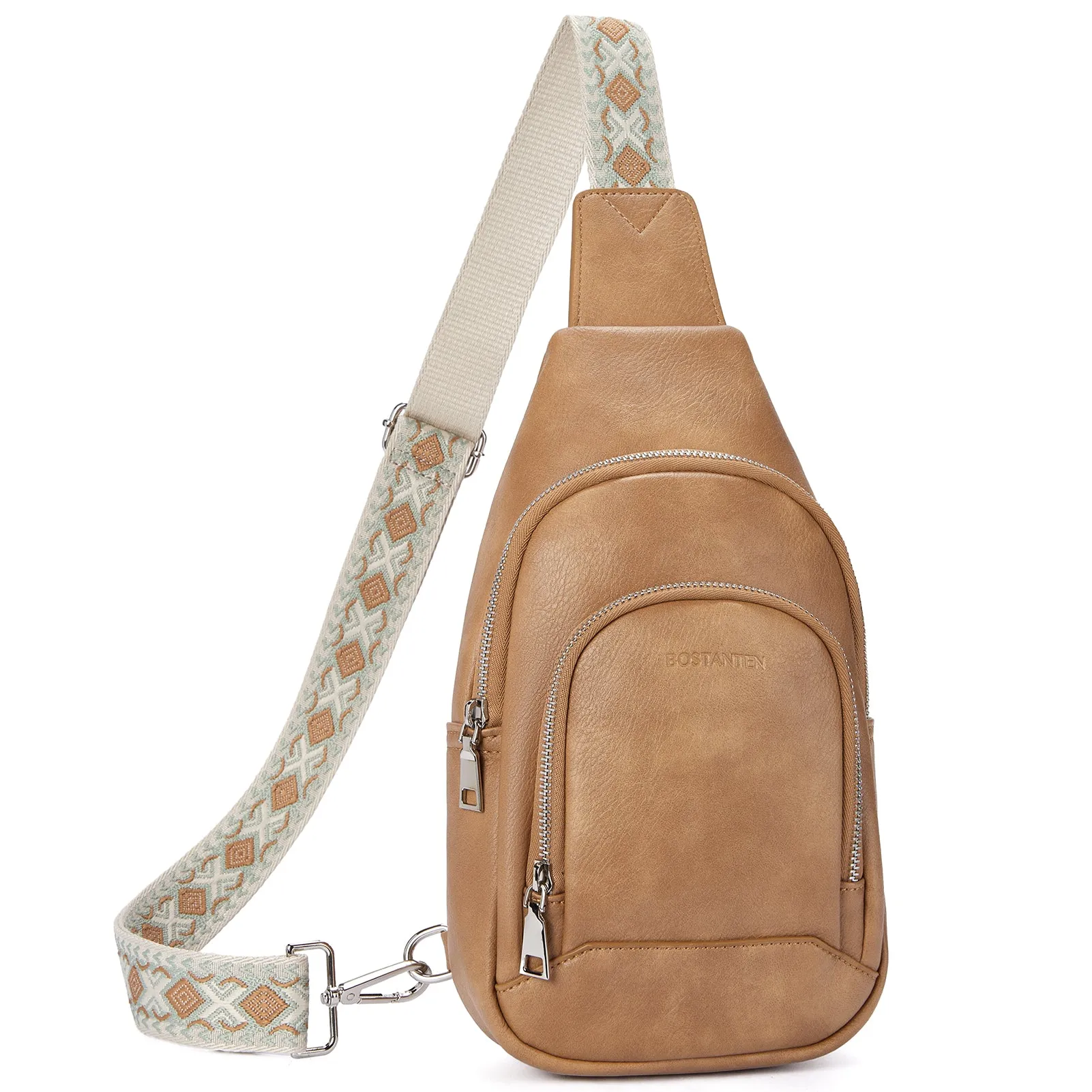 Aurora Embroidered Diamond Print Shoulder Strap Crossbody Bag