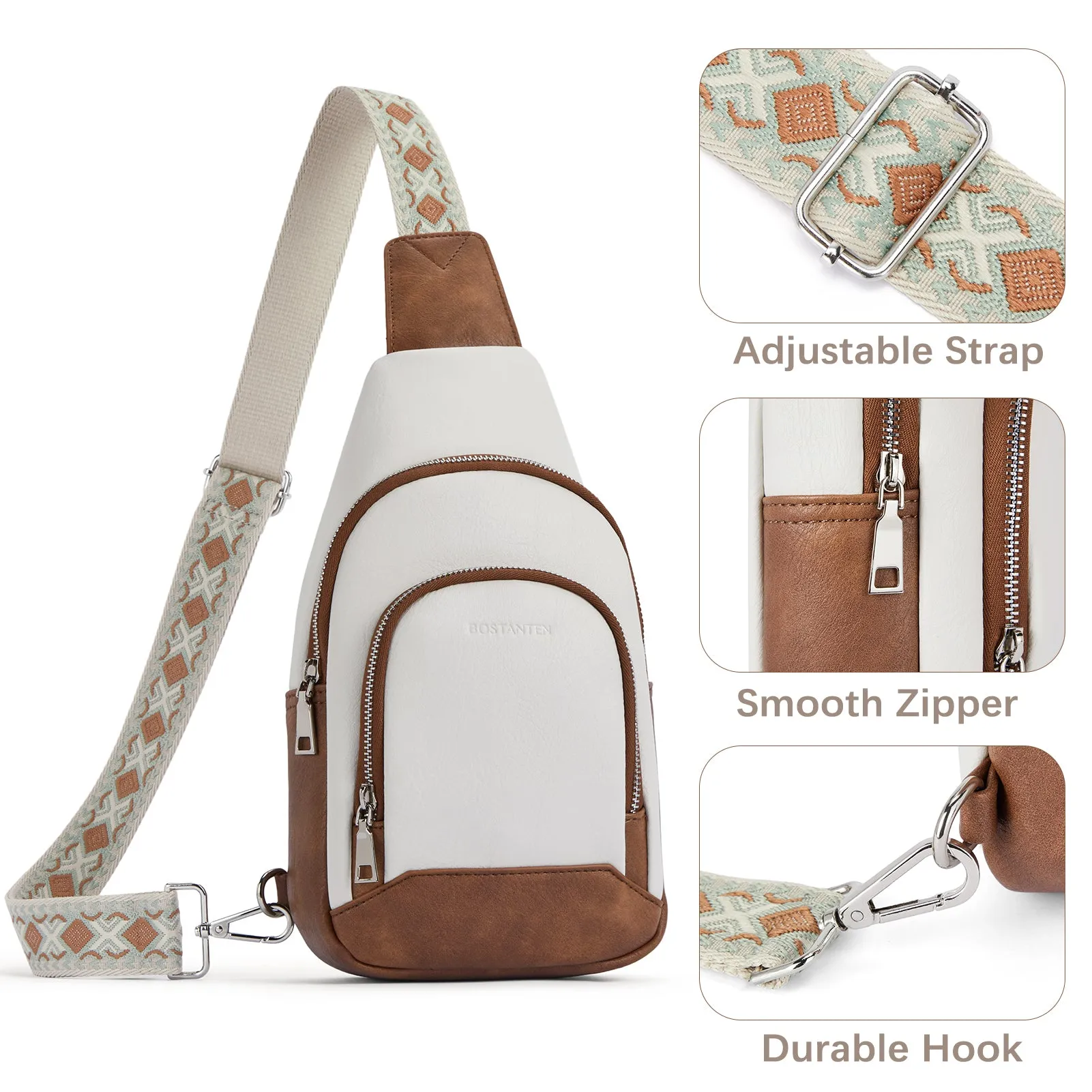 Aurora Embroidered Diamond Print Shoulder Strap Crossbody Bag