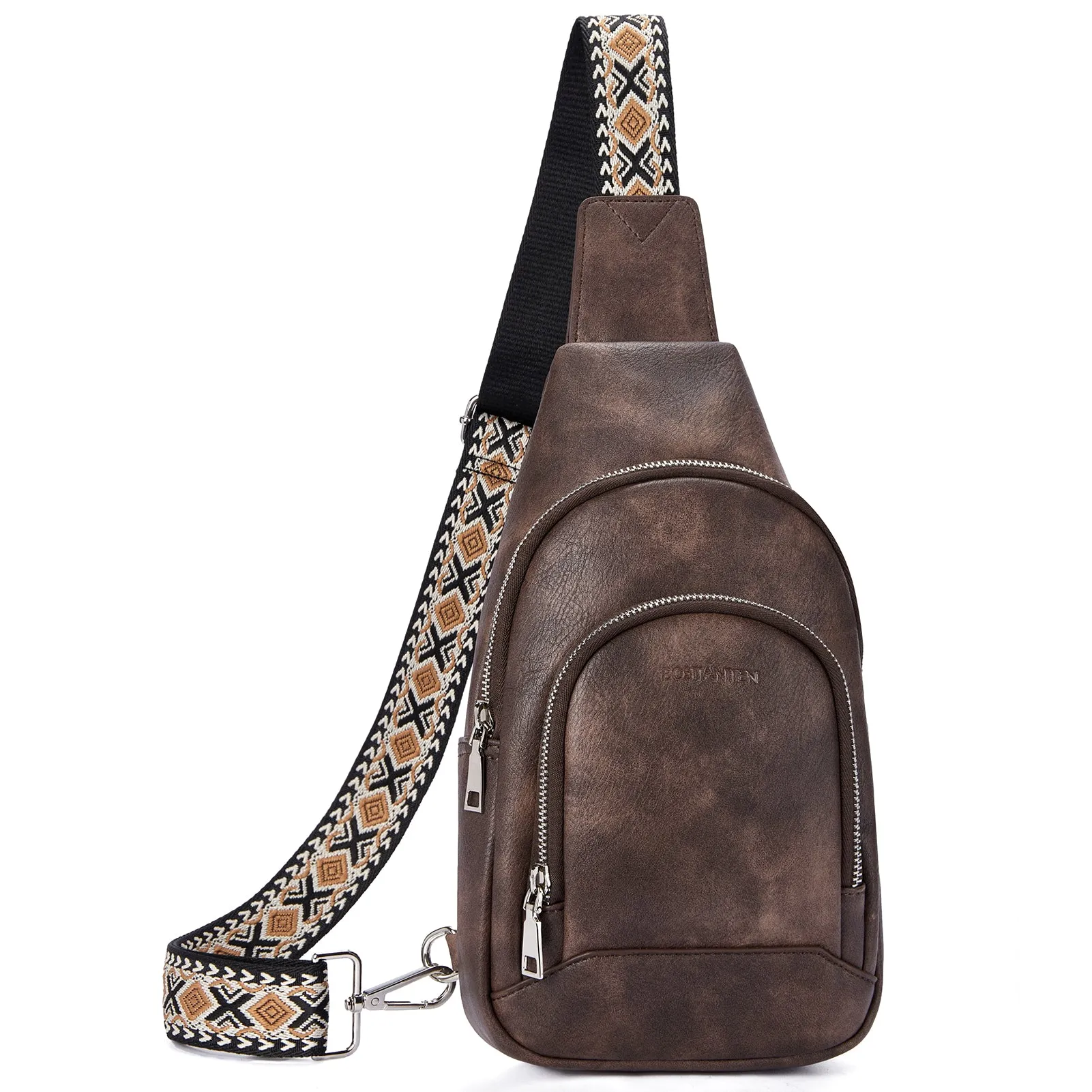 Aurora Embroidered Diamond Print Shoulder Strap Crossbody Bag