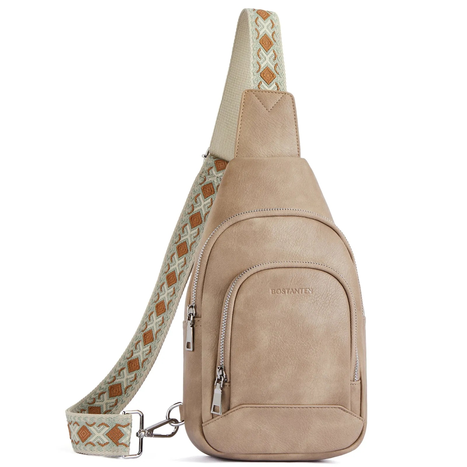 Aurora Embroidered Diamond Print Shoulder Strap Crossbody Bag