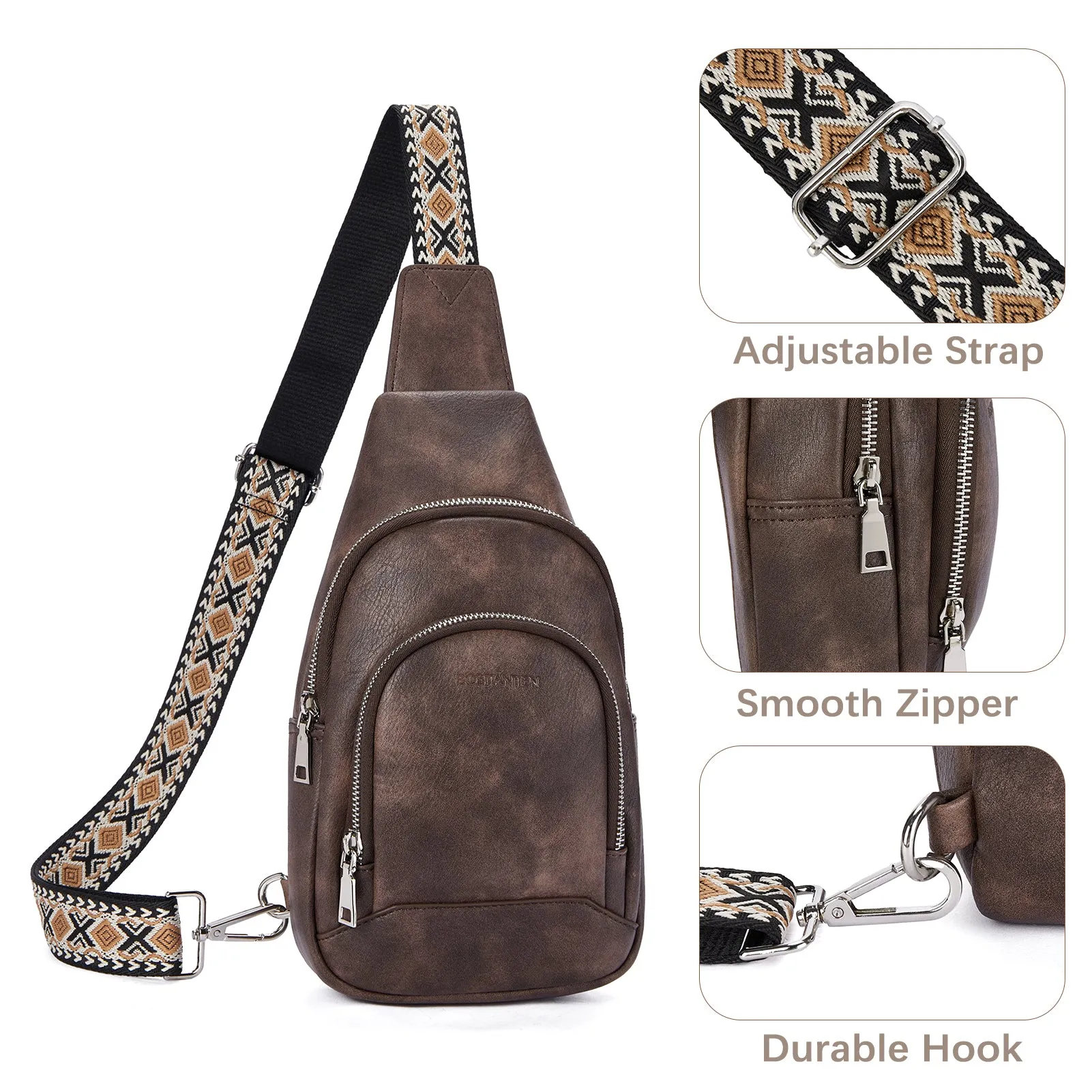 Aurora Embroidered Diamond Print Shoulder Strap Crossbody Bag