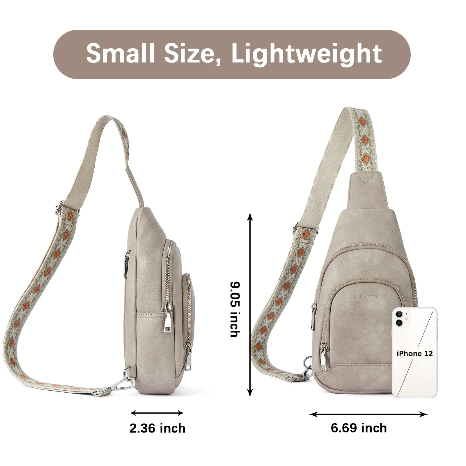 Aurora Embroidered Diamond Print Shoulder Strap Crossbody Bag