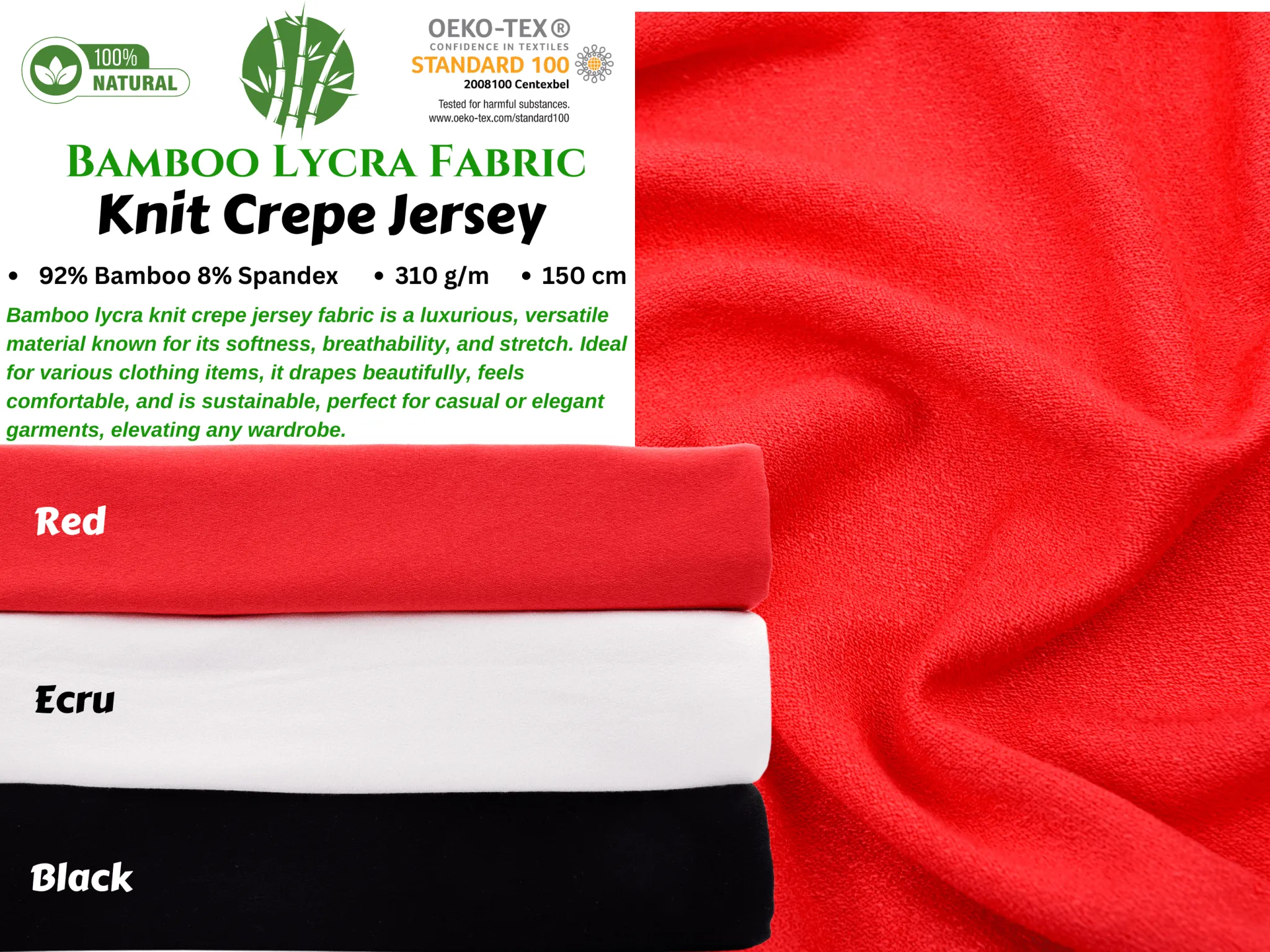 Bamboo Lycra Knit Crepe Jersey Fabric