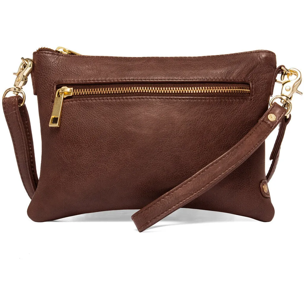 Beautiful leather clutch with golden zippers / 12152 - Brandy