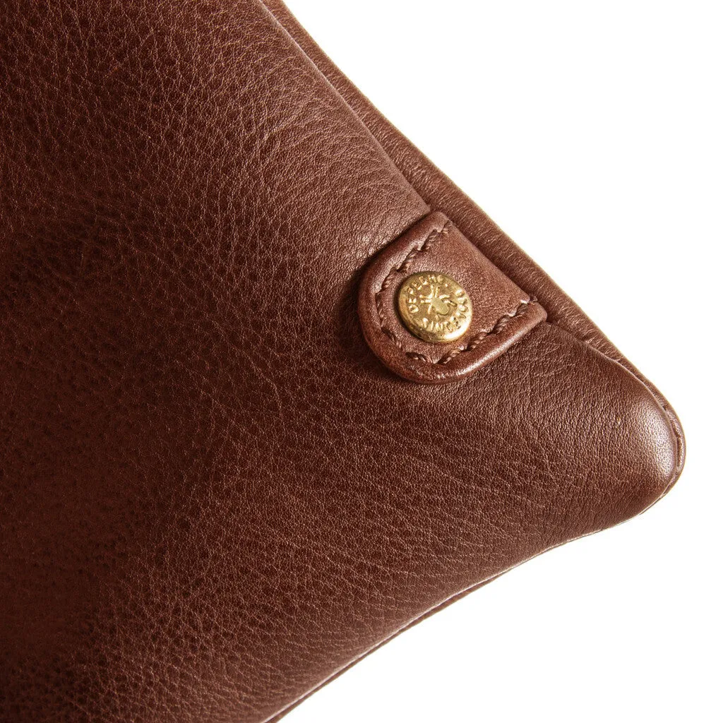 Beautiful leather clutch with golden zippers / 12152 - Brandy