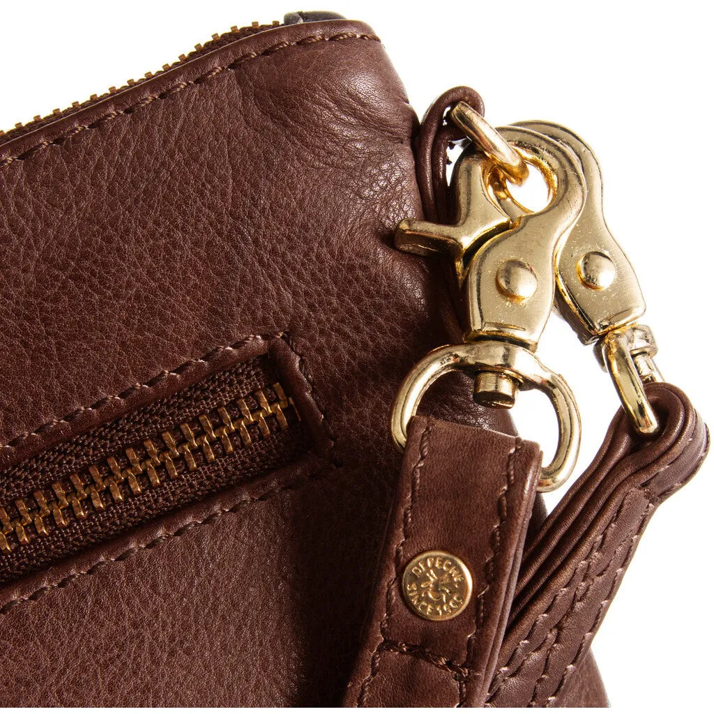 Beautiful leather clutch with golden zippers / 12152 - Brandy