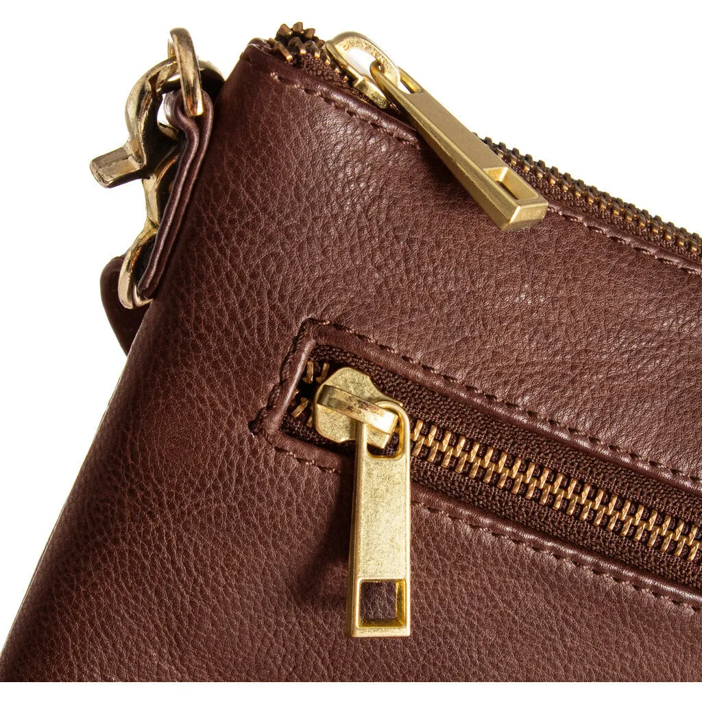 Beautiful leather clutch with golden zippers / 12152 - Brandy