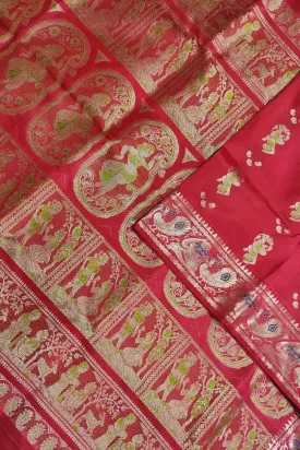 Beautiful Red Handloom Swarnachari Silk Saree