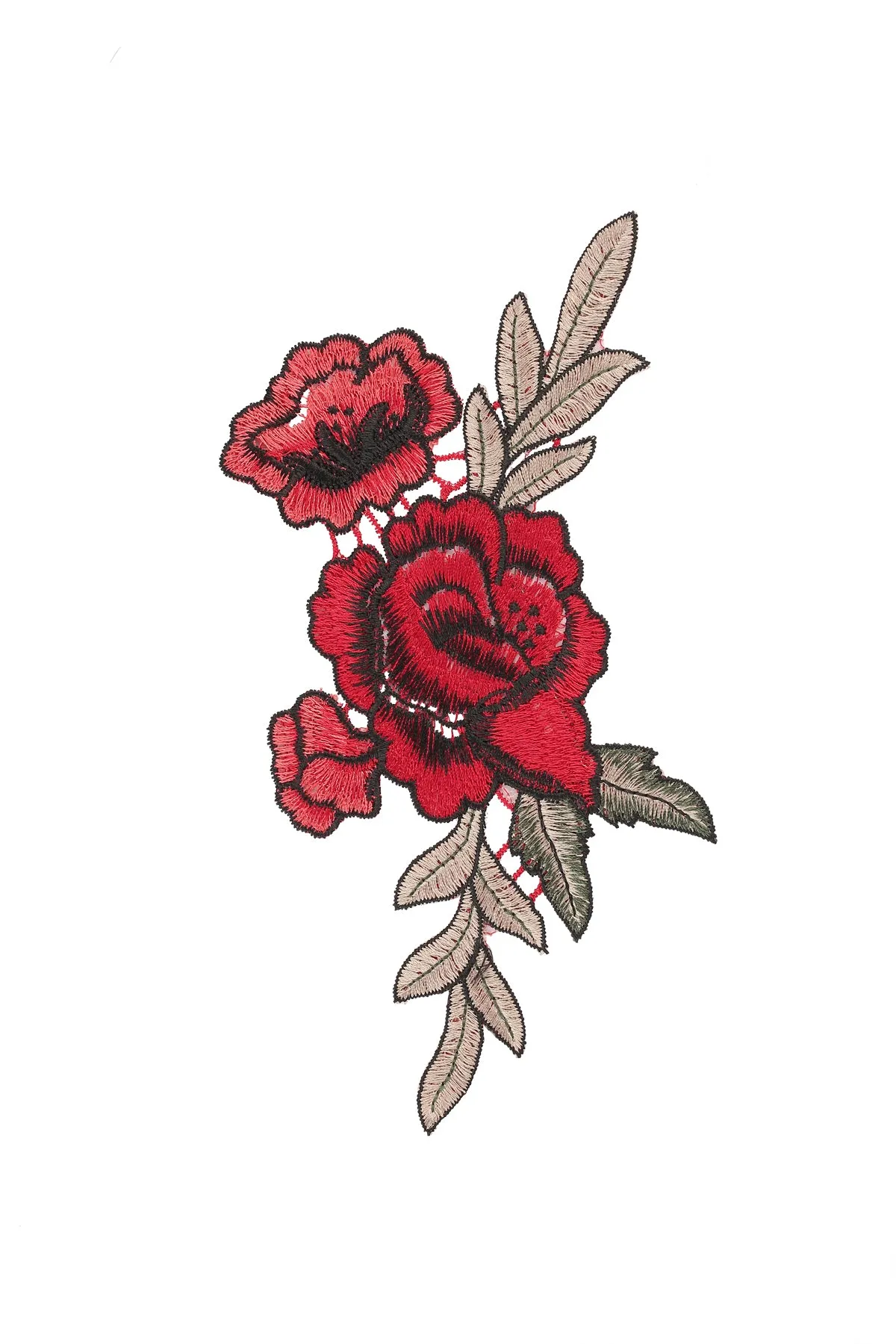 Beautiful Red Rose with Leaf Embroidered Flower Patch