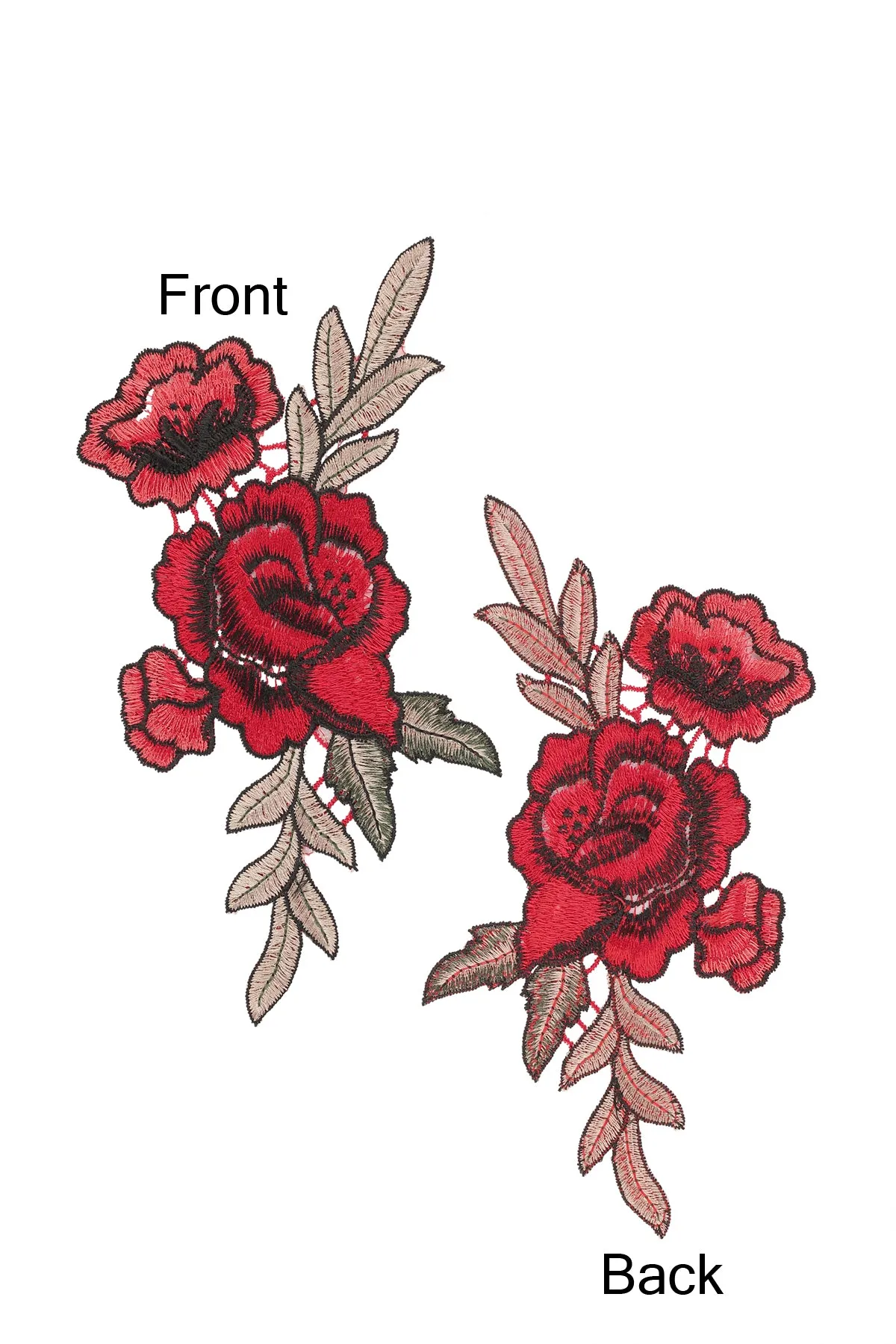 Beautiful Red Rose with Leaf Embroidered Flower Patch