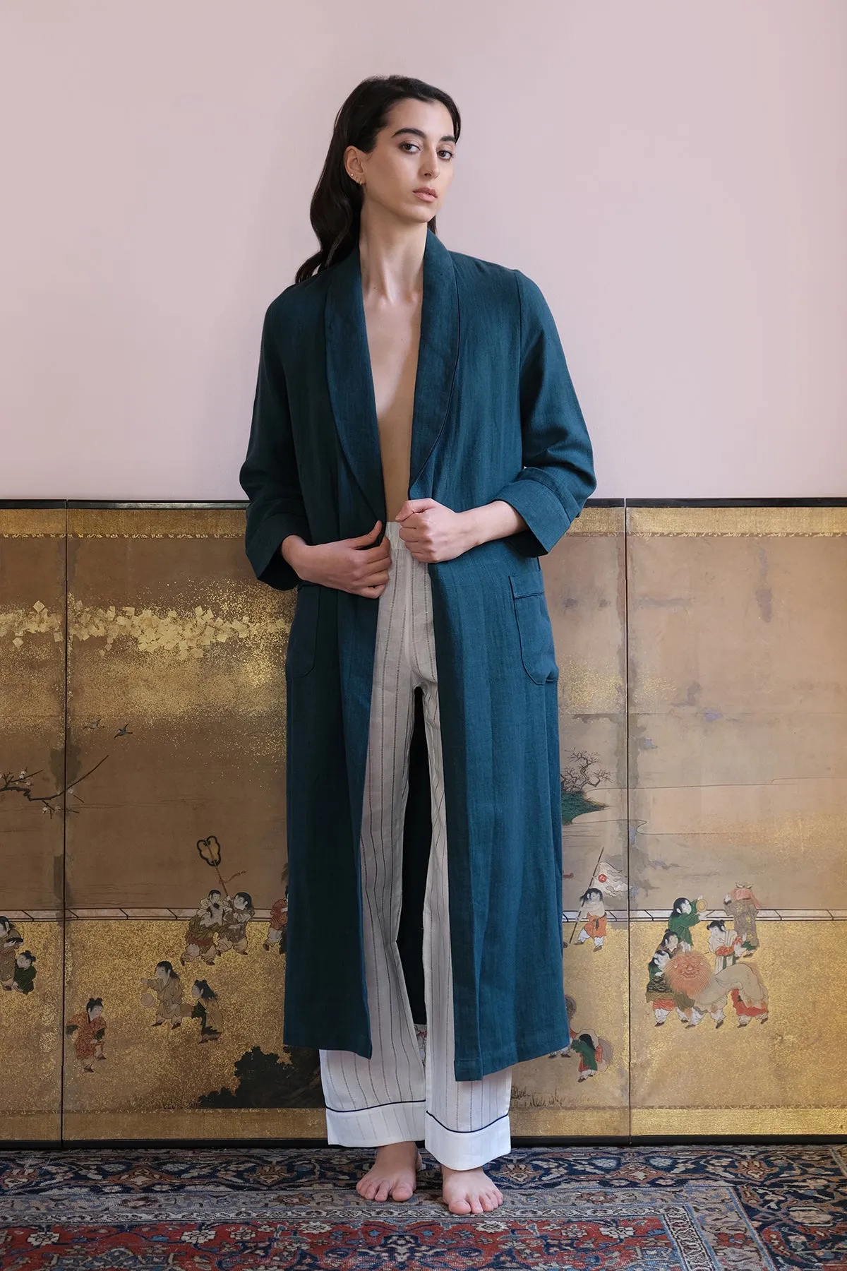 BIANCA LINEN LONG ROBE - Archive