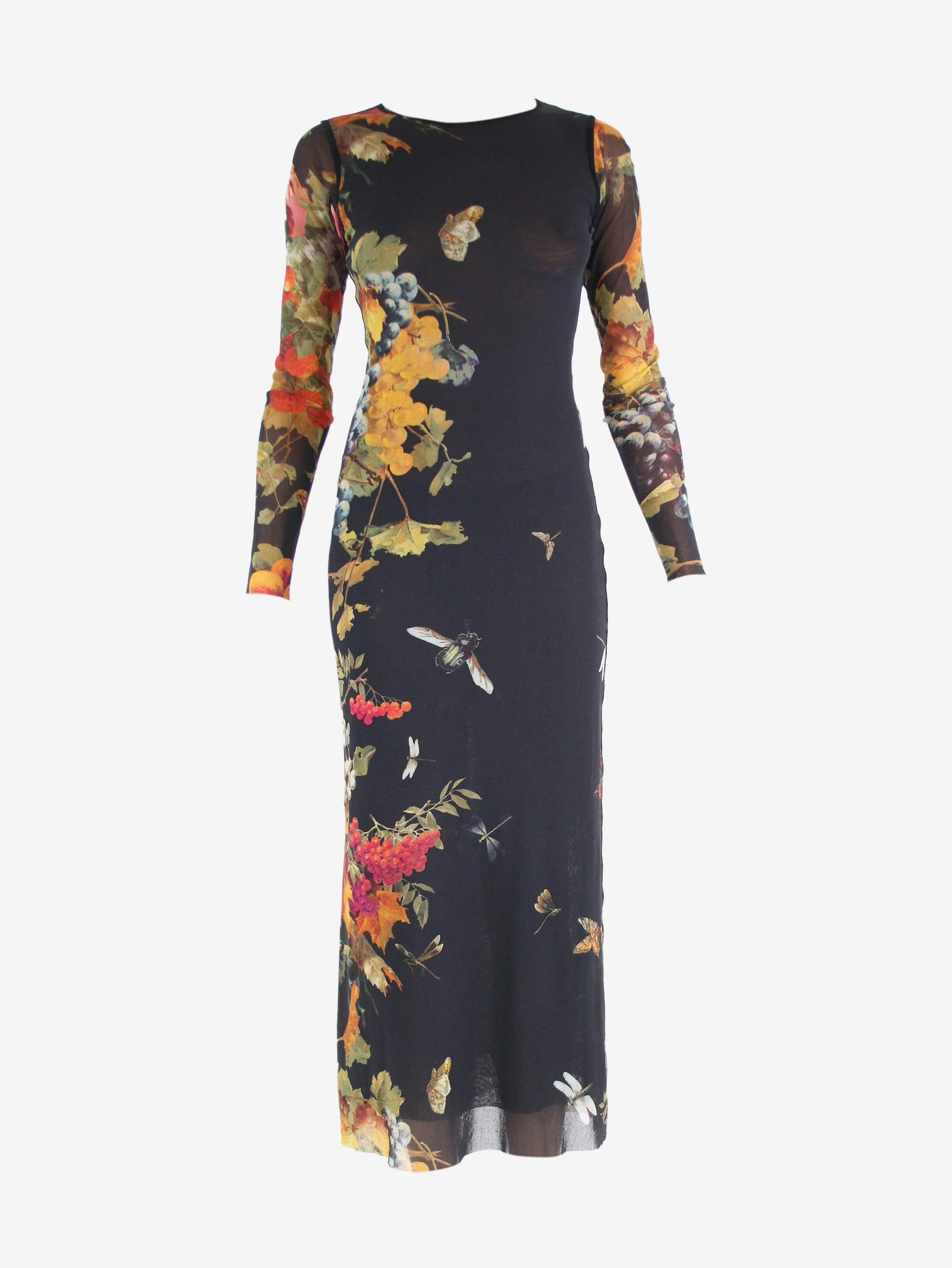 Black floral-printed mesh midi dress - size S