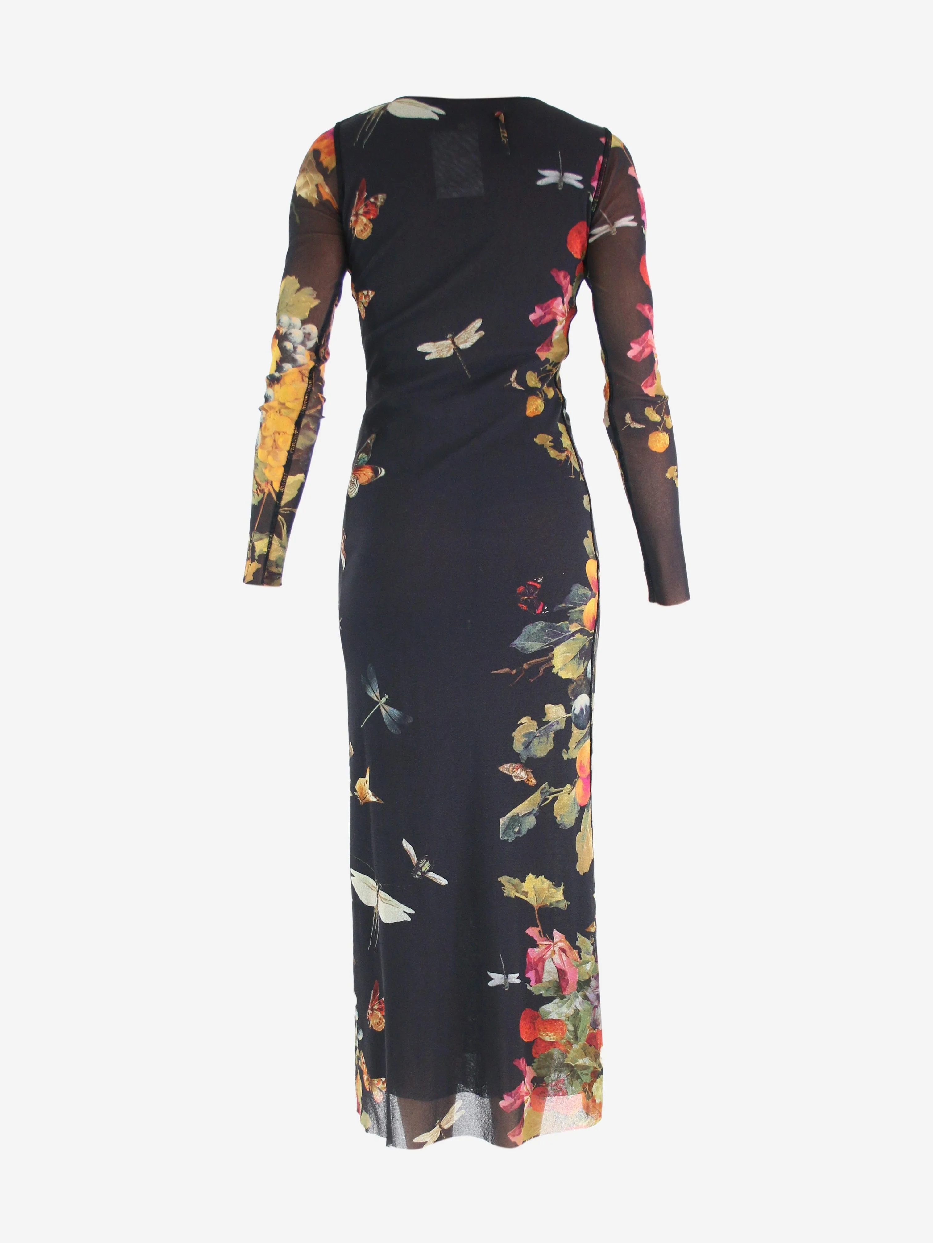 Black floral-printed mesh midi dress - size S