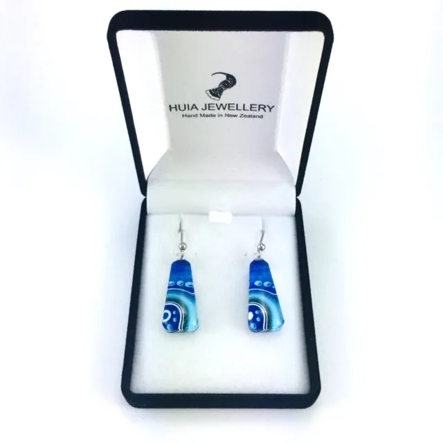 Blue Long Dot Wave Earrings