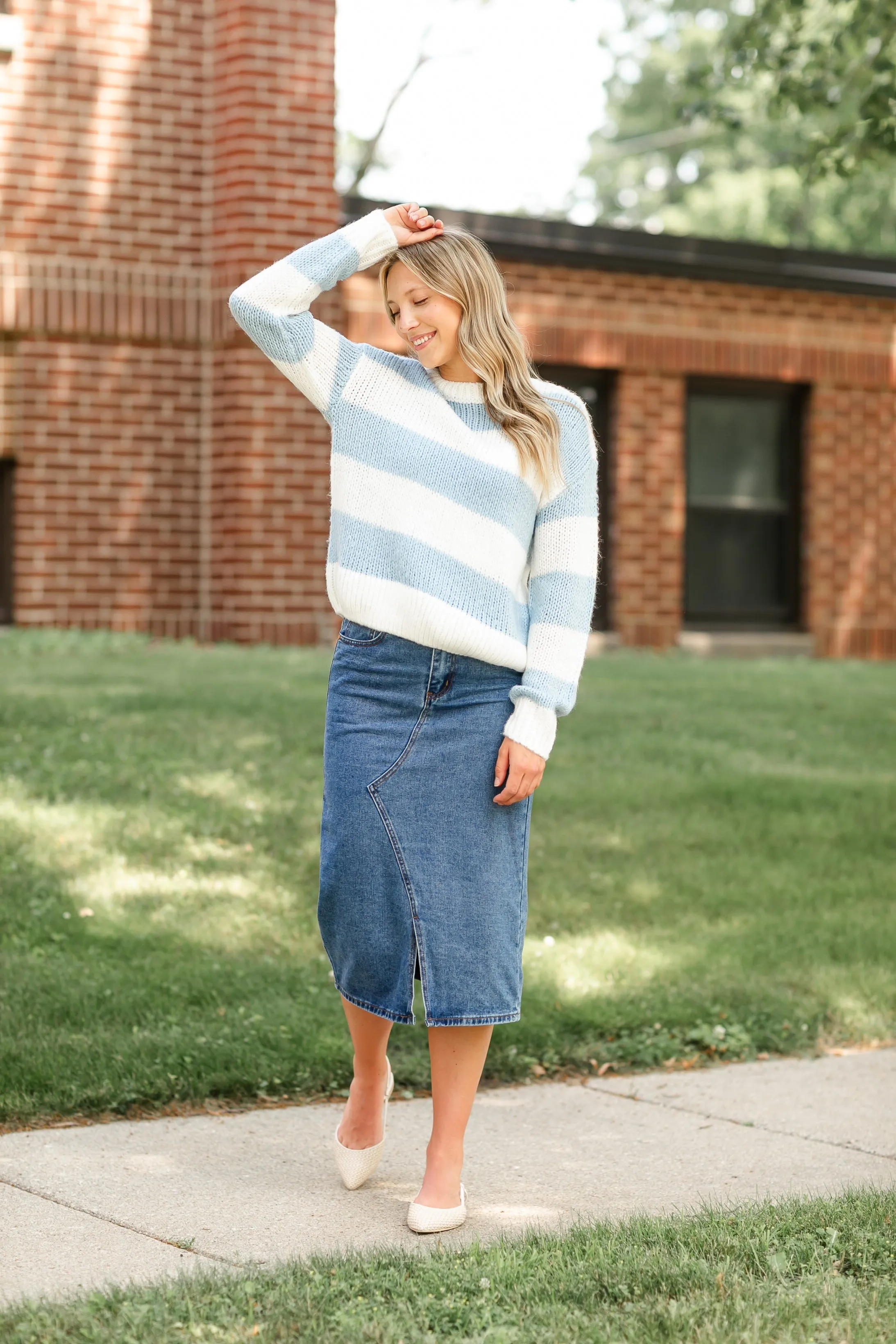 Blue Stripe Chunky Knit Sweater - FINAL SALE