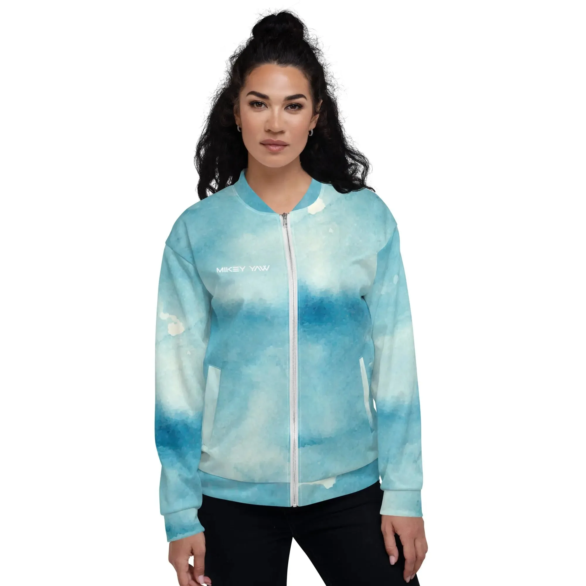 Blue Watercolor Unisex Bomber Jacket