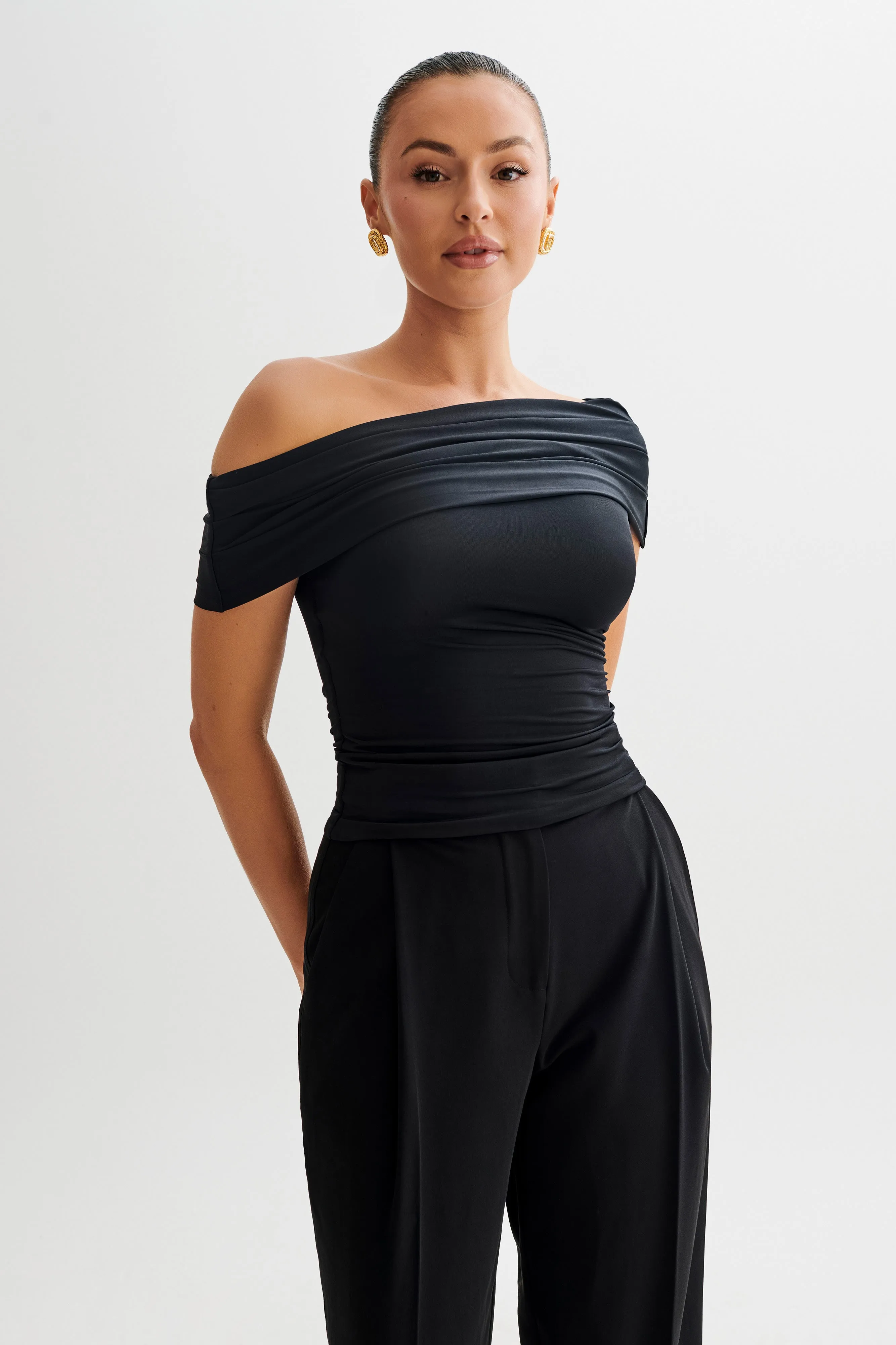 Cassandra Off Shoulder Slinky Top - Black