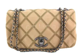 Chanel Beige 10in. Soft Antique Stitched Quilted Classic Flap Bag