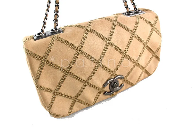 Chanel Beige 10in. Soft Antique Stitched Quilted Classic Flap Bag