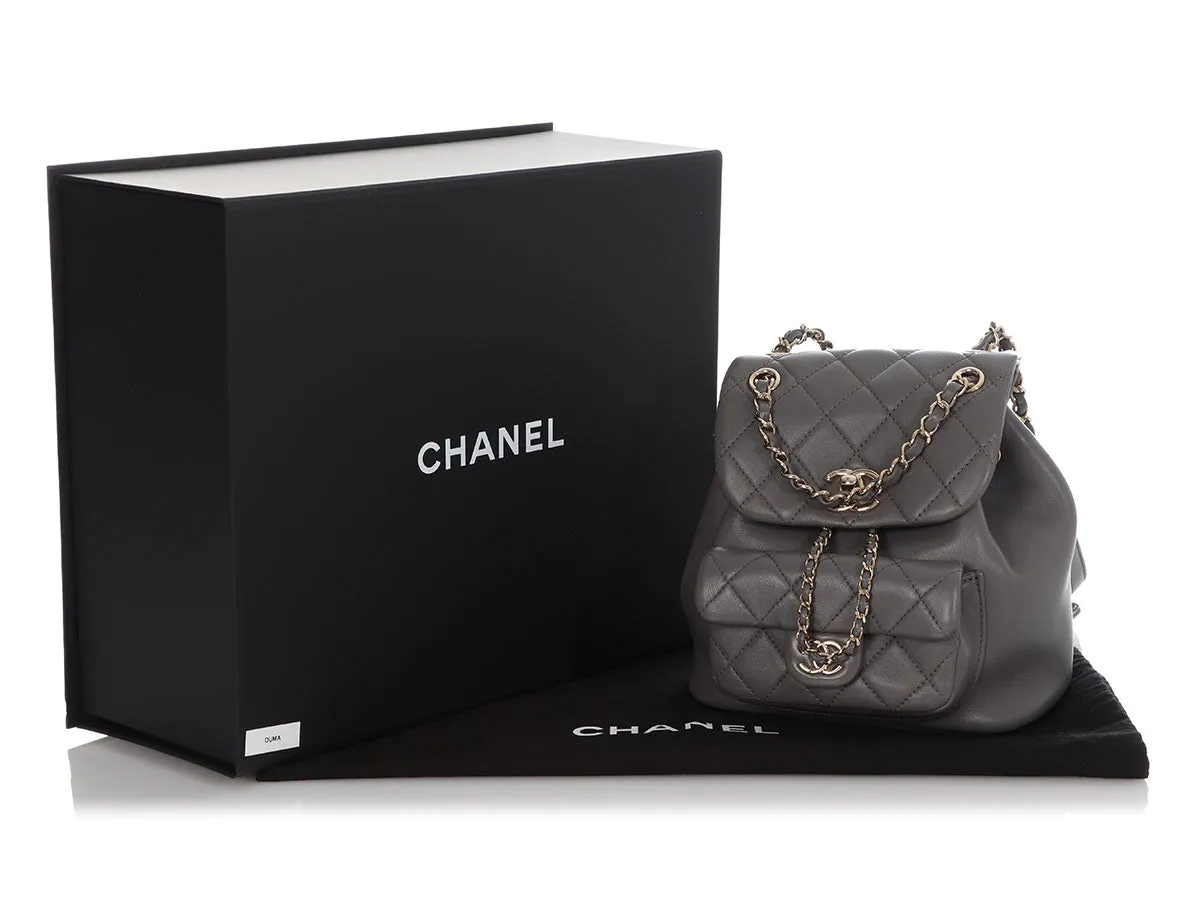 Chanel Gray Part-Quilted Lambskin Mini Duma Backpack