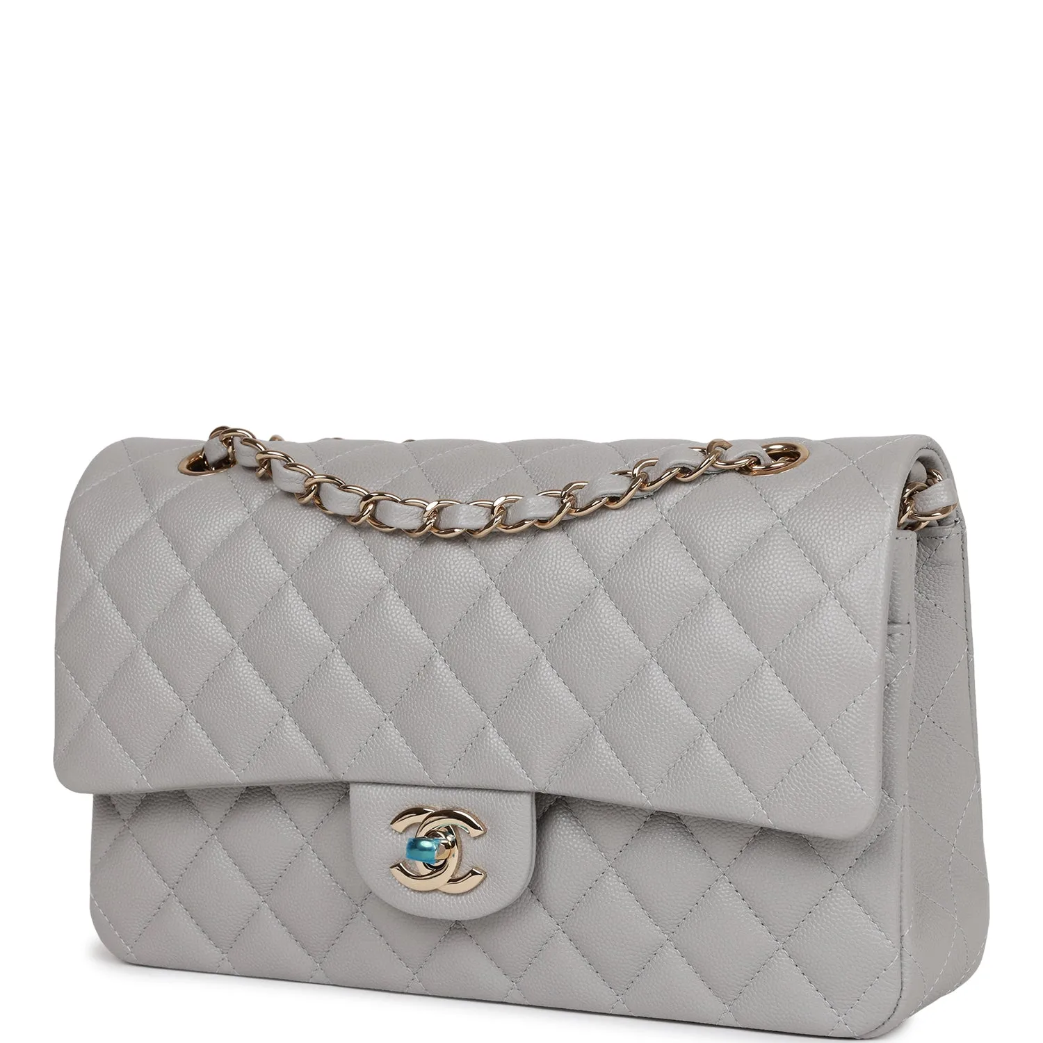 Chanel Medium Classic Double Flap Bag Grey Caviar Light Gold Hardware