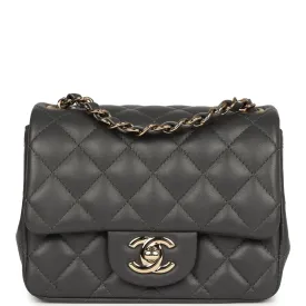 Chanel Mini Square Flap Bag Dark Grey Lambskin Light Gold Hardware