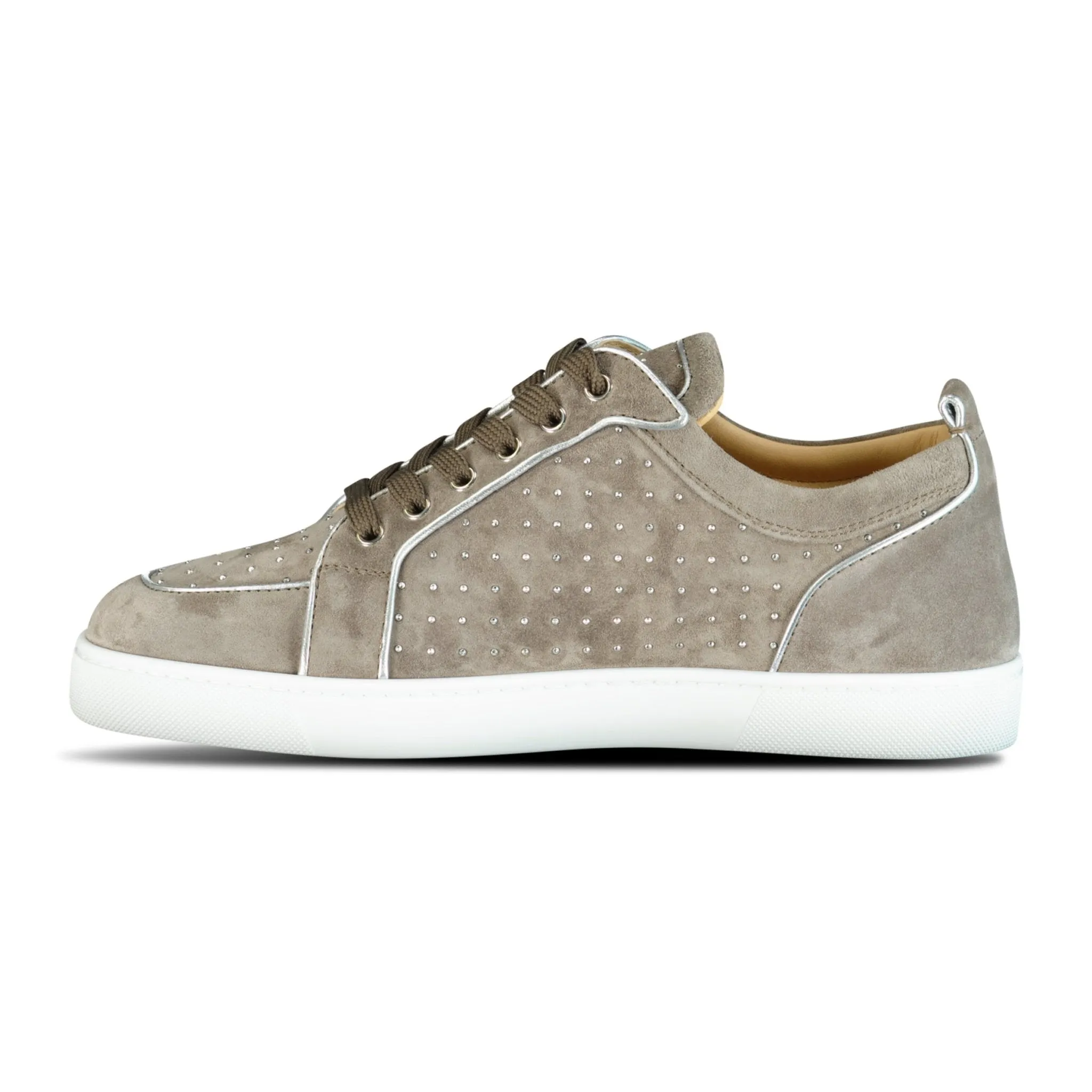 CHRISTIAN LOUBOUTIN RANTULOW SUEDE STUDDED TRAINERS BEIGE