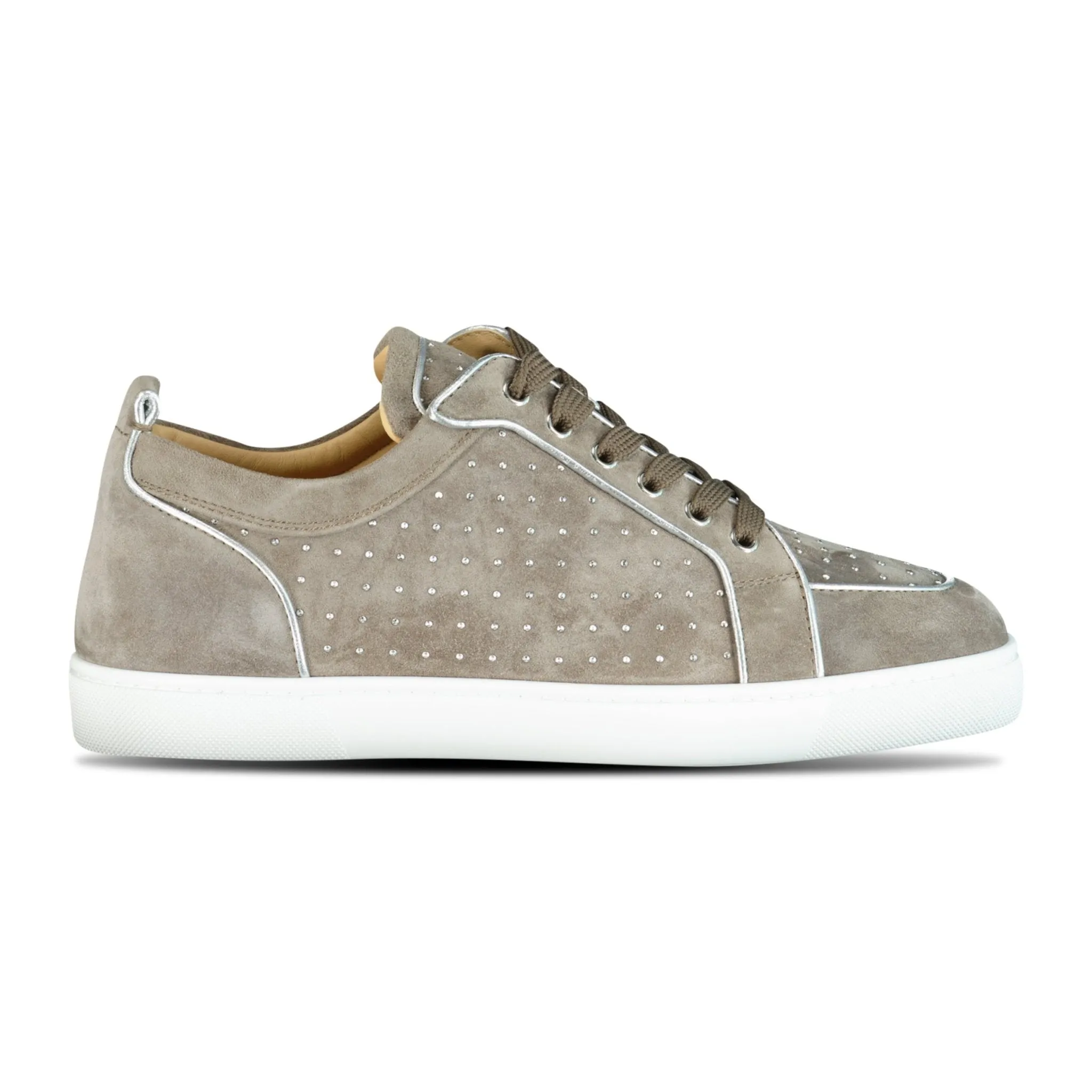 CHRISTIAN LOUBOUTIN RANTULOW SUEDE STUDDED TRAINERS BEIGE