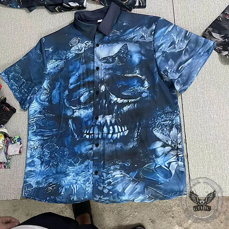 Colorful Skull Head Print Polyester Hawaiian Shirt